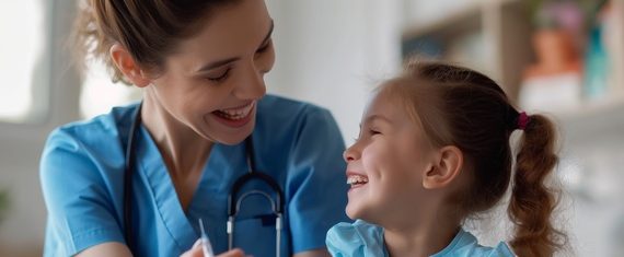 Triage Nurses at Pediatrician office with girl child